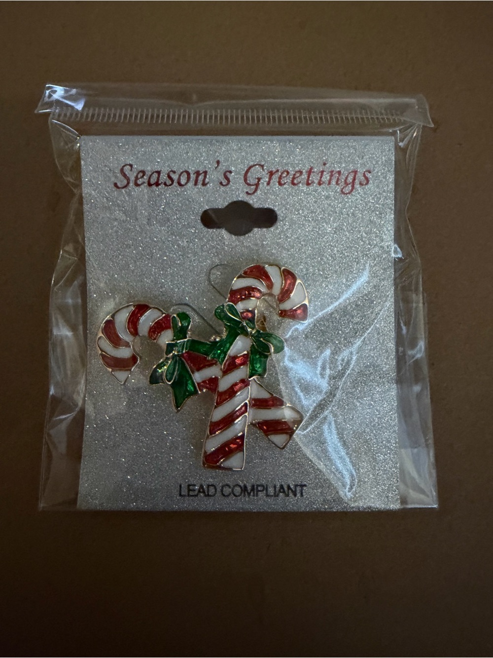 Holiday Candy Cane Brooch - Red, White & Green